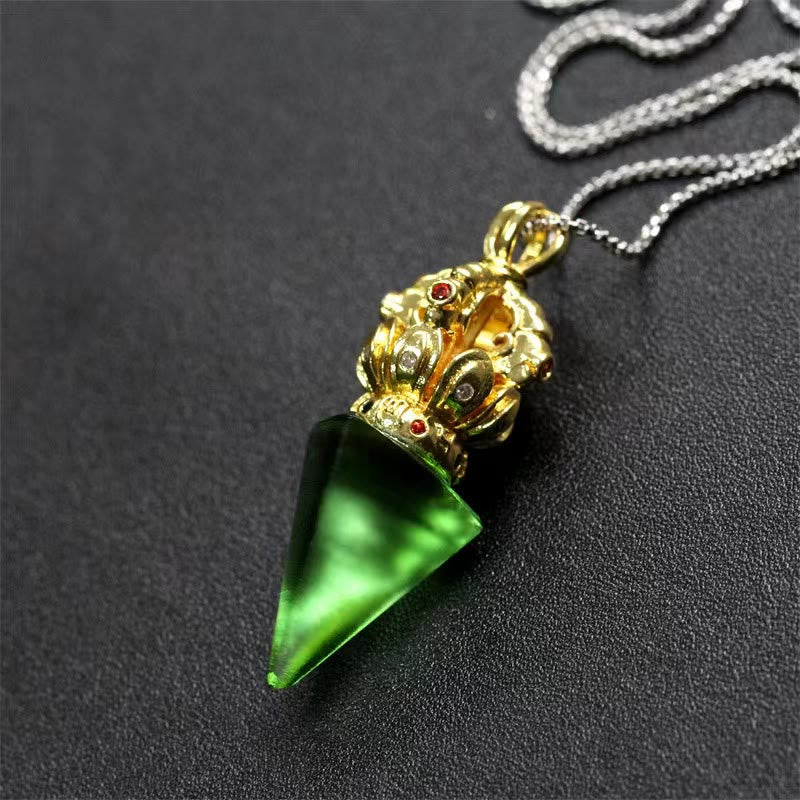 Kette Liuli-Kristall Vajra Lotus Tibet Stärke grün gold