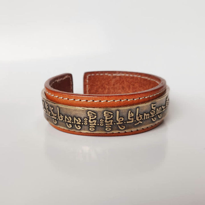 Armband Kupfer Om Mani Padme Hum Lederband braun getragen