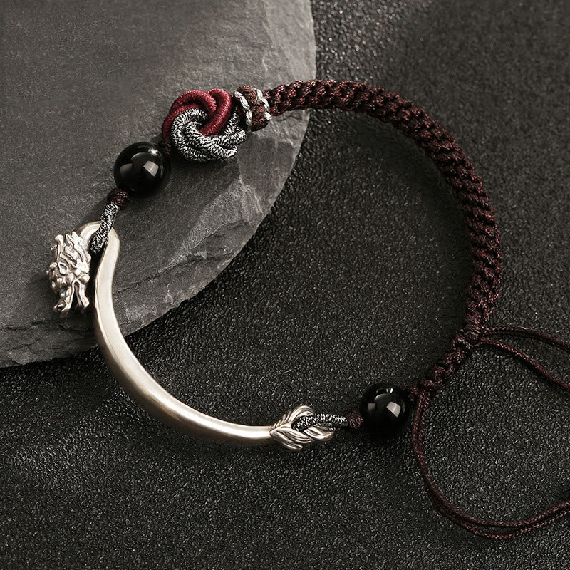 Armband 925 Silber Drachen mit schwarzem Obsidian Stein elegant.
