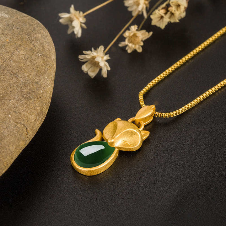 Kette grüner Chalcedon Fuchs Edelstein Mut Gold