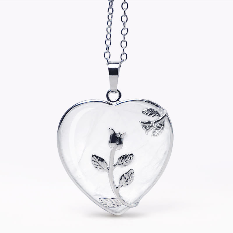 Silberne Herzkette mit Blume Aventurin Anhänger Heilung Harmonie elegant