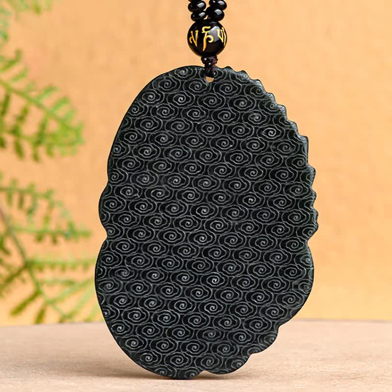 Anhänger Kette Cyan Jade Drachen Harmonie Wolkenmuster schwarz