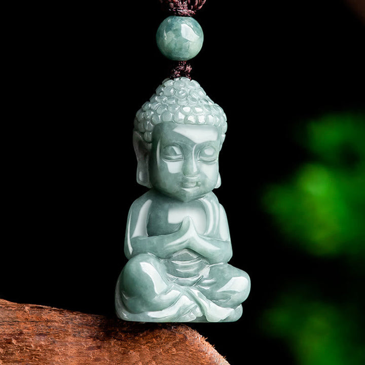 grüne Jade Buddha, Anhänger Kette, Heilstein, Spiritueller Schmuck, Meditation Stein