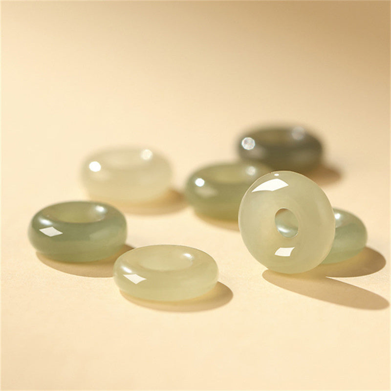Jade Donut Perlen Armband 925 Silber Naturstein grün glänzend elegant.
