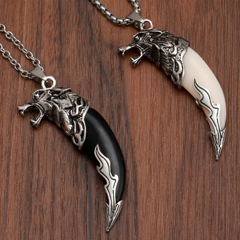 Anhänger Kette Titanium Wolfzahn Schutz silber schwarz