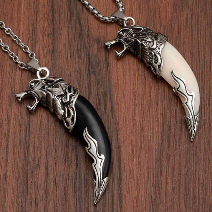 Anhänger Kette Titanium Wolfzahn Schutz silber schwarz