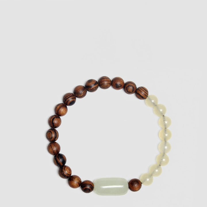 Armband Sandelholz Jade – Glück & Fülle elastisch Naturstein braun creme