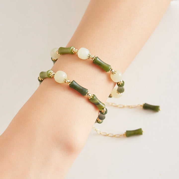 Armband Bambus – Glück & Stärke grüne Perlen Jade elastisch Handgelenk