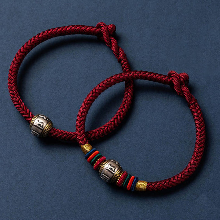 Rotes Seidenarmband 925 Silber Om Mani Padme Hum Schutz Glück elastisch