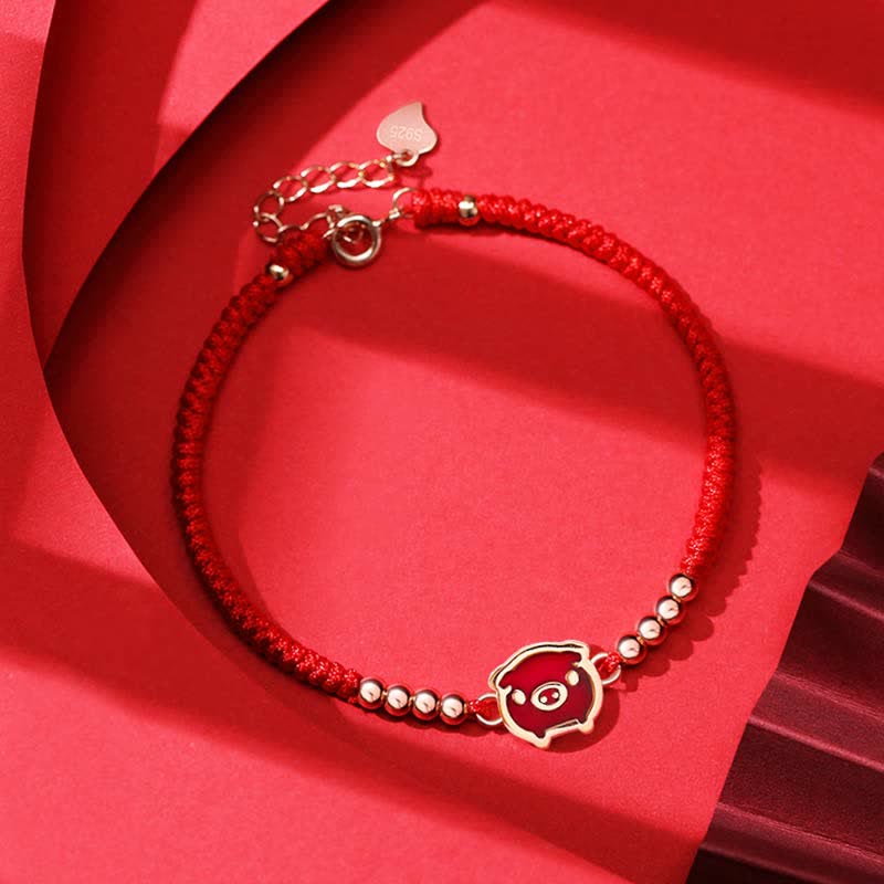 Rotes Armband 925 Silber Chinesisches Tierkreis Glück Energie Handgelenk
