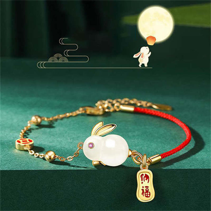 Armband Weißer Jade Hase Rotfaden & Fröhlichkeit