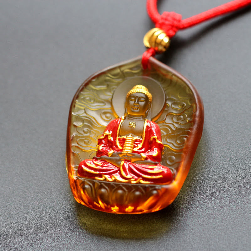 Anhänger Kette Liuli-Kristall Buddha rot Lotussitz