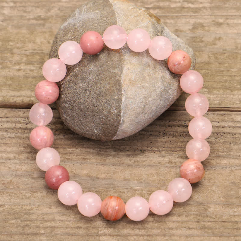 Rosenquarz Mala 108 Perlen Kristall – Liebe Armband elastisch Naturstein