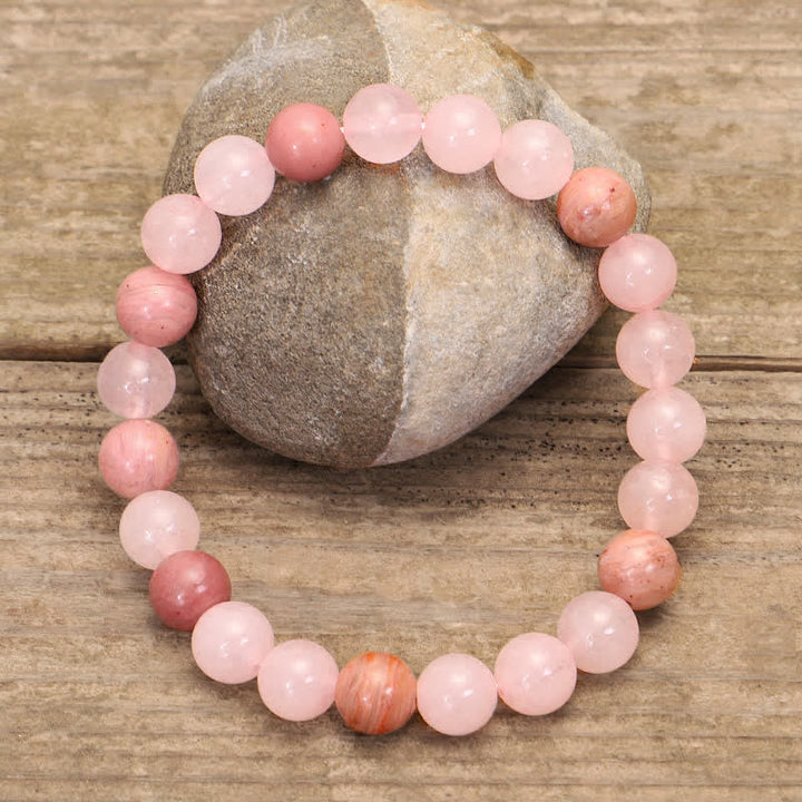 Rosenquarz Mala 108 Perlen Kristall – Liebe Armband elastisch Naturstein