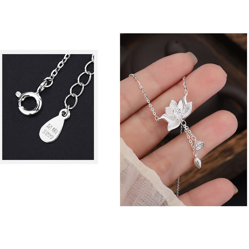 Kette Sterlingsilber Lotus Blume Erleuchtung S999 Anhänger