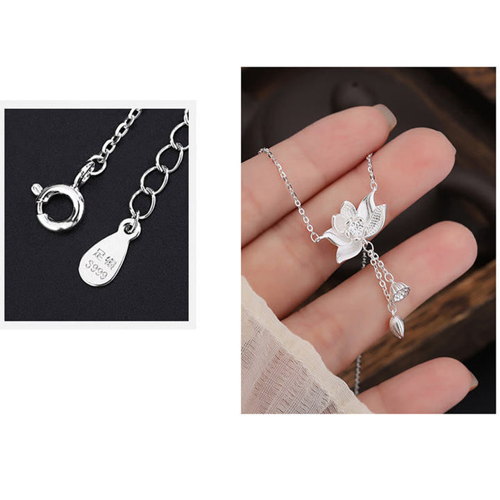 Kette Sterlingsilber Lotus Blume Erleuchtung S999 Anhänger