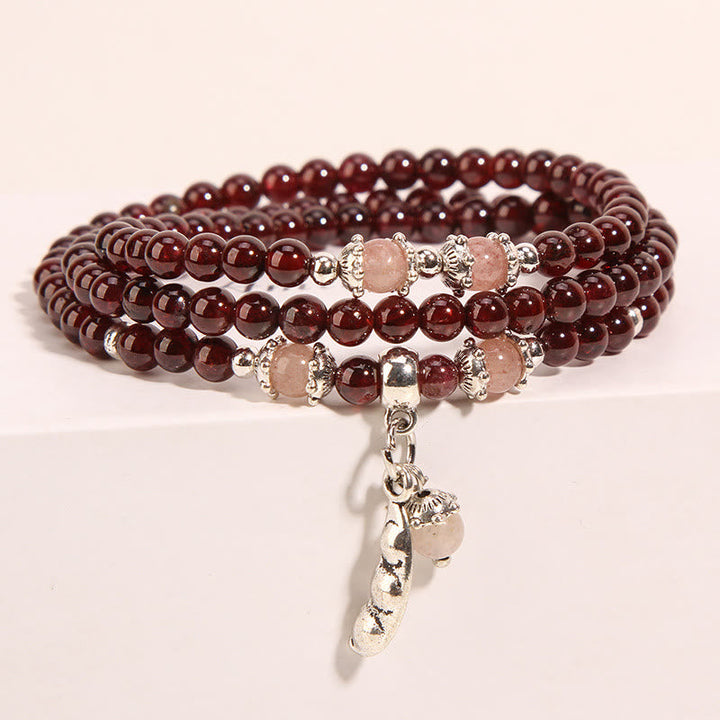 Armband Erdbeerquarz Granat Pixiu Schutz elegantes Schmuckstück Naturstein