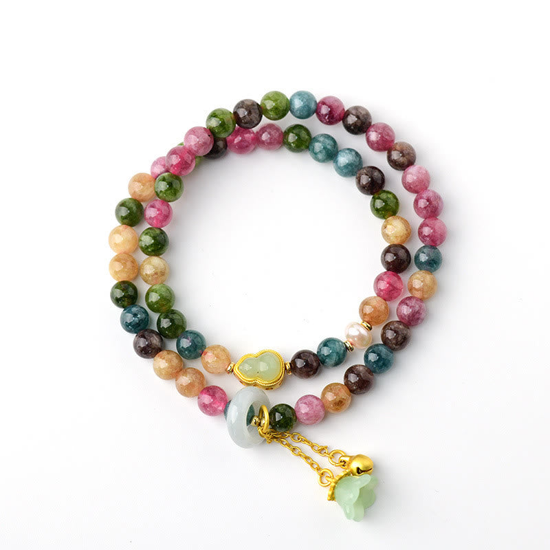 Buntes Turmalin Kürbis Weisheit Doppel Armband mit Natursteinen elegant.