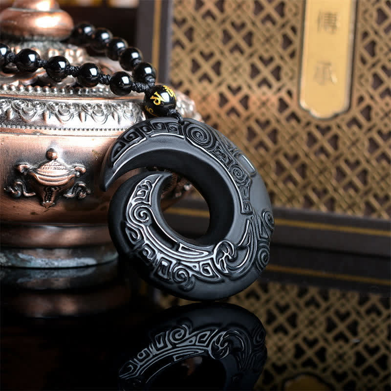 Obsidian Anhänger Friedensschnalle schwarzer Naturstein Kette Stärke