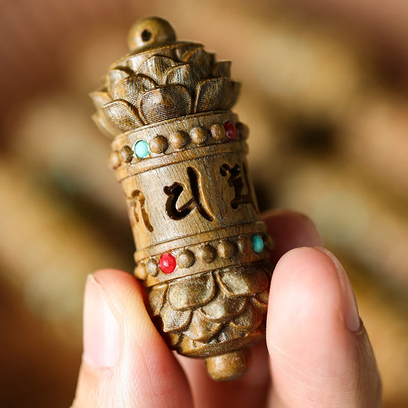 Kette Anhänger Tibetischer Sandelholz Gebetsmühle Lotus