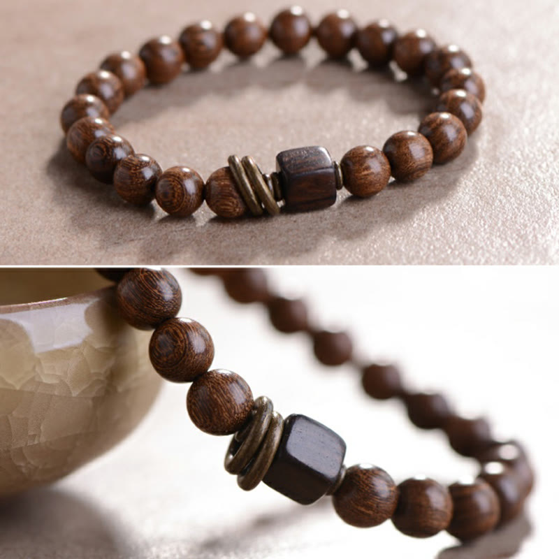 Armband Phoebe Zhennan Holz Spirituality braun Perlen Metallakzent elastisch