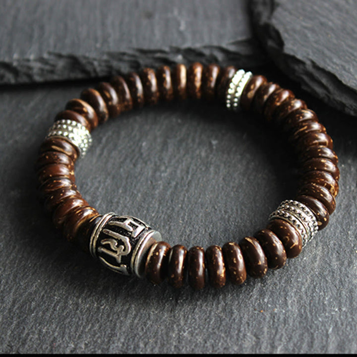 Braunes Holz Armband Om Mani Padme Hum – Energie Naturstein elastisch