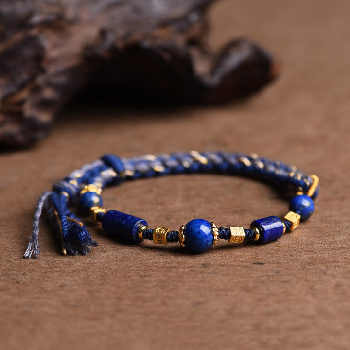 Armband Lazurit Perle Positiv blau Gold elegant Naturstein