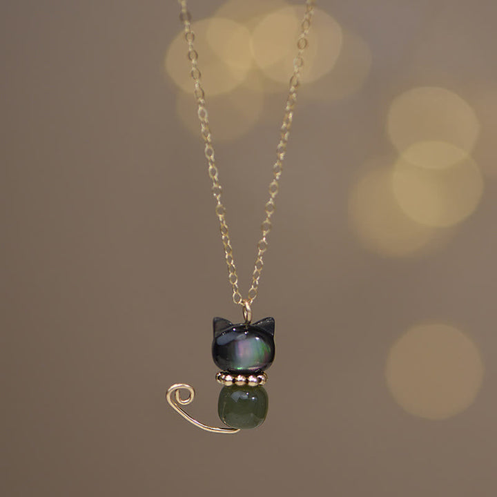 Kette Hetian-Jade Glückskatze Glück Obsidian Anhänger