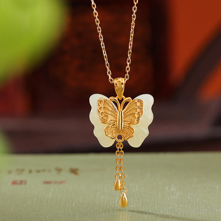 Gold Schmetterling Anhänger Jade Halskette Segen