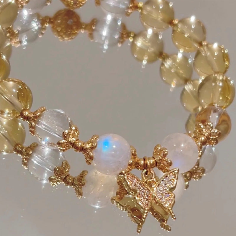 Armband Mondstein Citrin Schmetterling Gold elegant Perlen Schutz Wohlstand