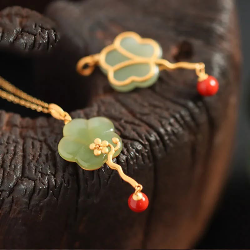 Jade Blüte Grün Wohlstand Vintage Kette