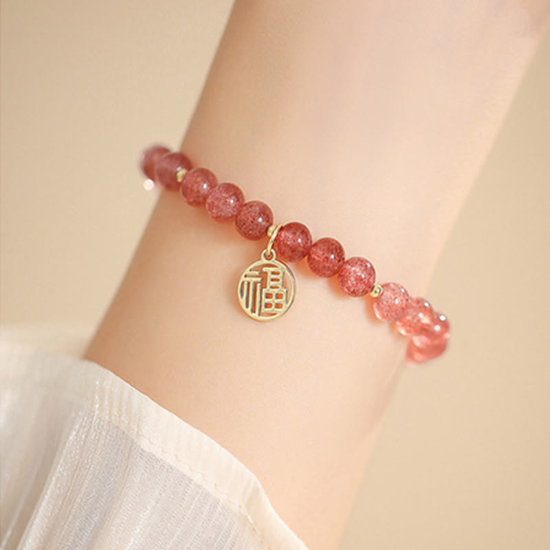 Armband Erdbeerquarz Fu-Zeichen Heilung rotes Perlenarmband elegant getragen