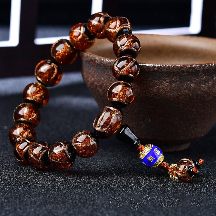 Achat Drachen Armband braun Naturstein mit blauem Verschluss elegant