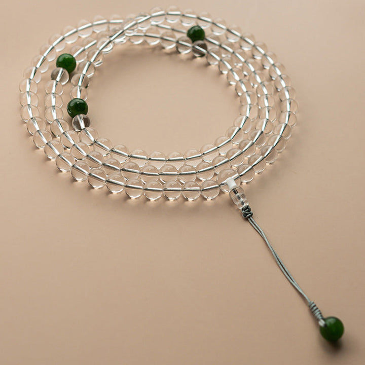 Mala 108 Perlen Weißer Kristall Jade Armband grün weiß transparent