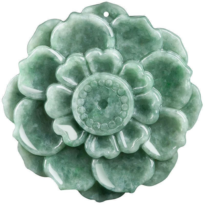 Jade Lotus Anhänger grün poliert Naturstein Glück Wohlstand Heilstein elegant.