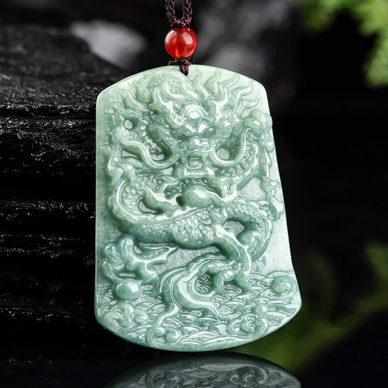 Jade Drachen Kette Anhänger grün Naturstein Glück
