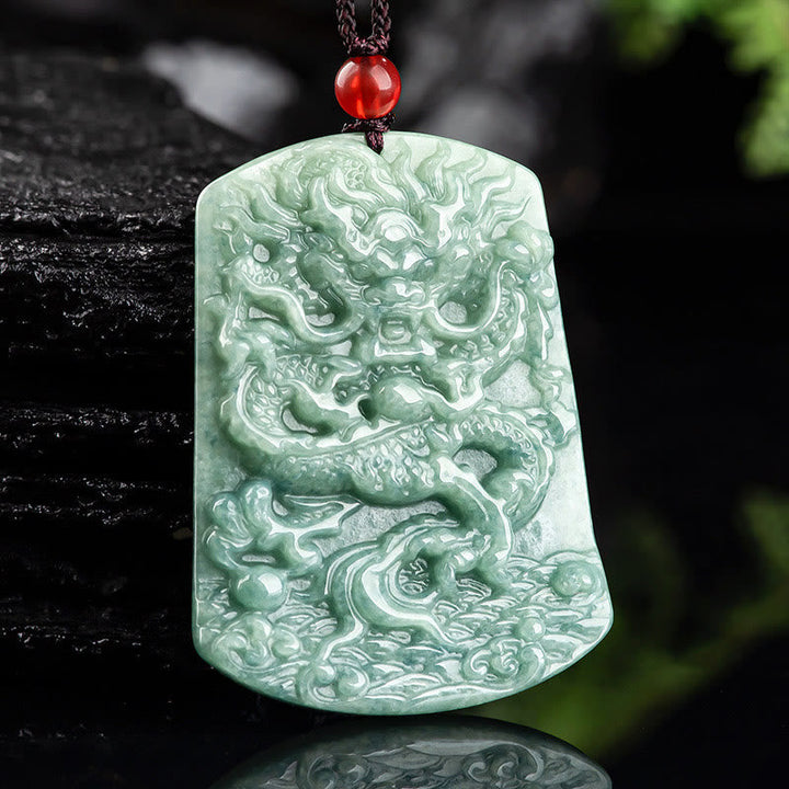 Jade Drachen Kette Anhänger grün Naturstein Glück