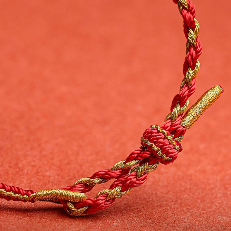 Rotes goldenes Armband Chinesisches Tierkreis Schutz elegant geflochten
