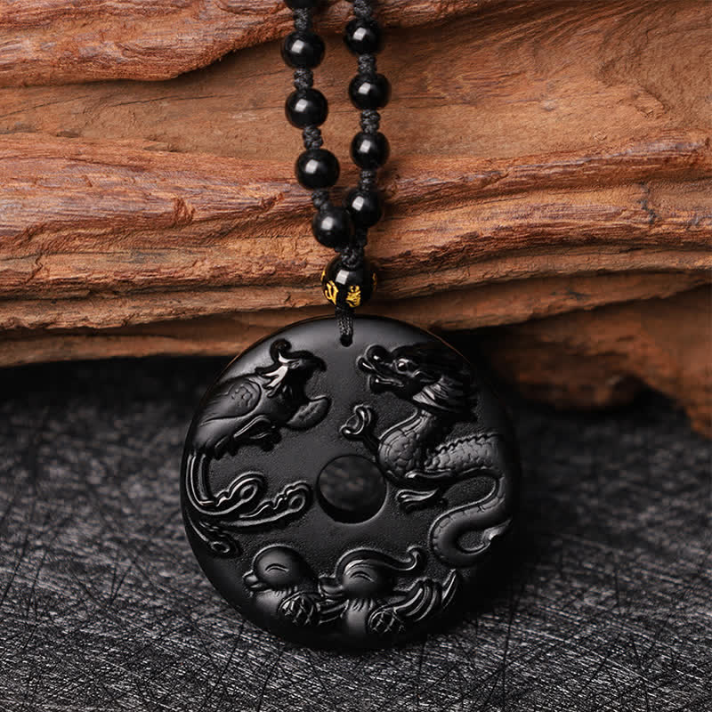 Anhänger Kette Obsidian Drachen Phönix – Schutz