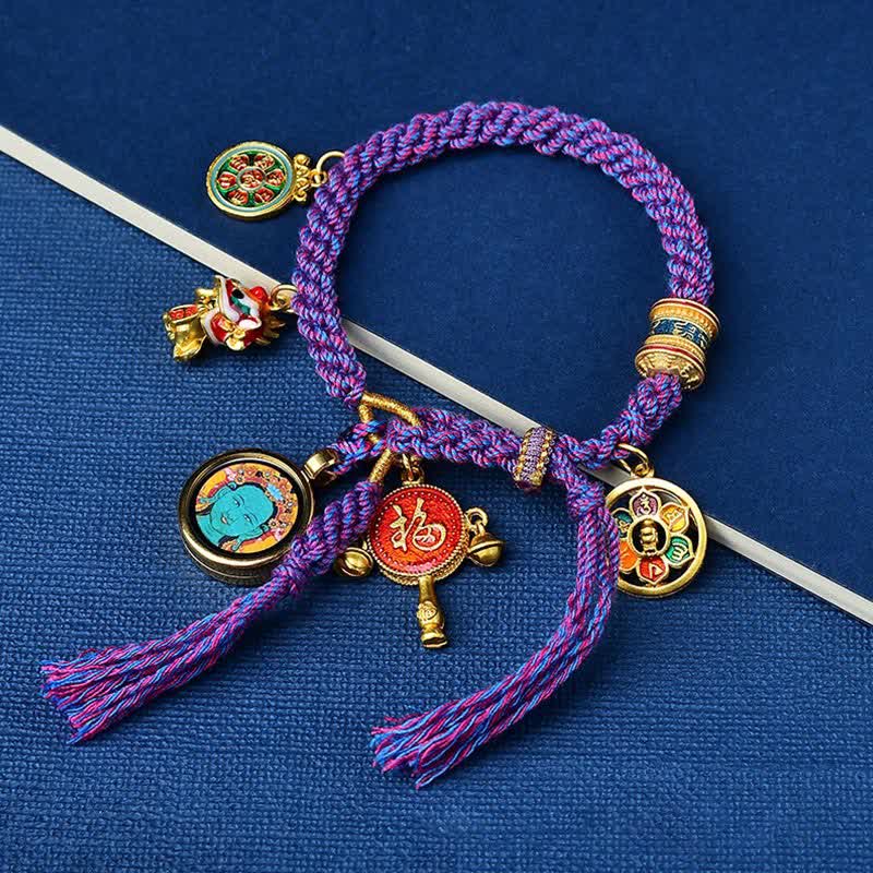 Violettes Armband – Glück & Wohlstand & Balance mit goldenen Charms
