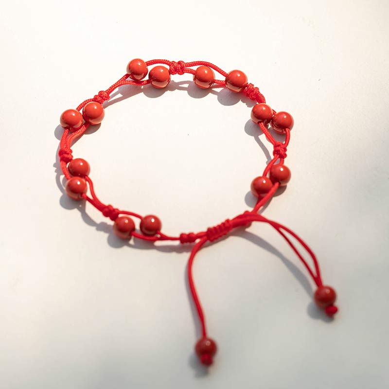 Rotes Achat Armband mit Zinnober Perlen elastisch tragbar