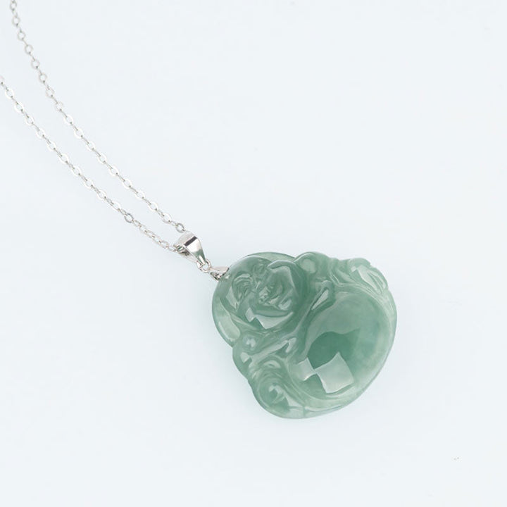 Jade Anhänger Kette Lachender Buddha Schutz grün