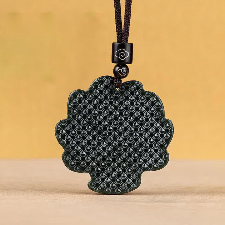 Kette Hetian Jade Neunschweif-Fuchs Glück Schuppenmuster schwarz Anhänger