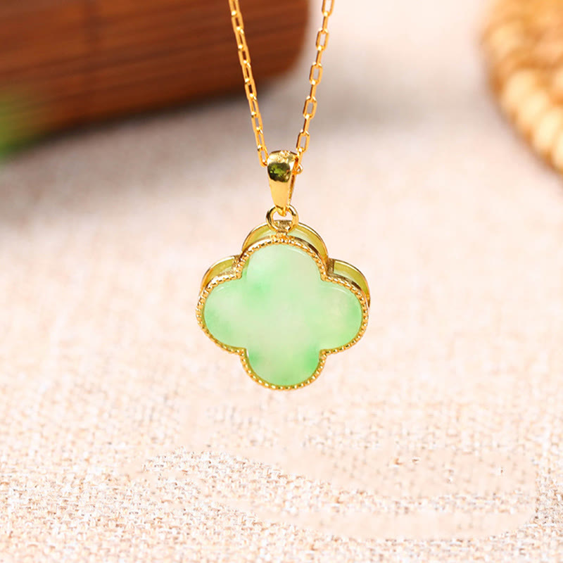 Kette Jade Kleeblatt Anhänger grün Gold elegant Glück Wohlstand