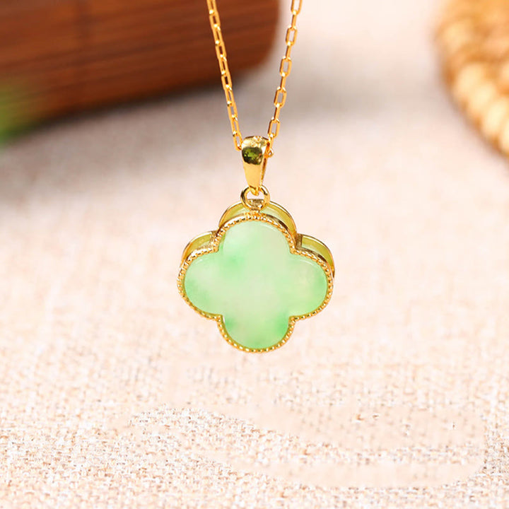 Kette Jade Kleeblatt Anhänger grün Gold elegant Glück Wohlstand