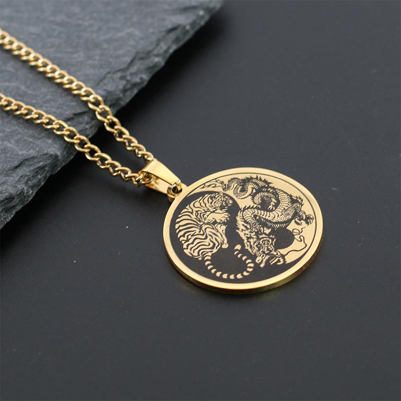 Kette Titan Tiger Drachen Anhänger Gold Harmonie Kraft Pendant
