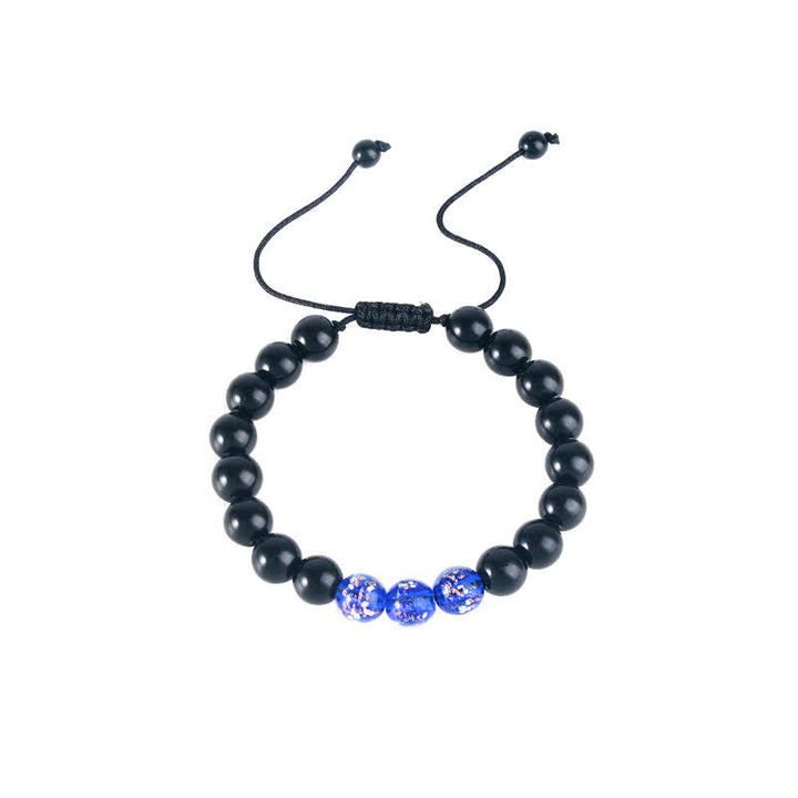 Armband Schwarzer Obsidian mit blauen Kristallperlen elastisch