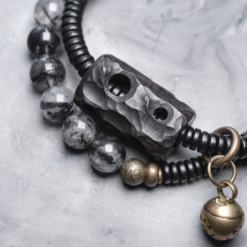 Armband Kupfer Ebenholz Paar – Energie schwarze Perlen Glocke