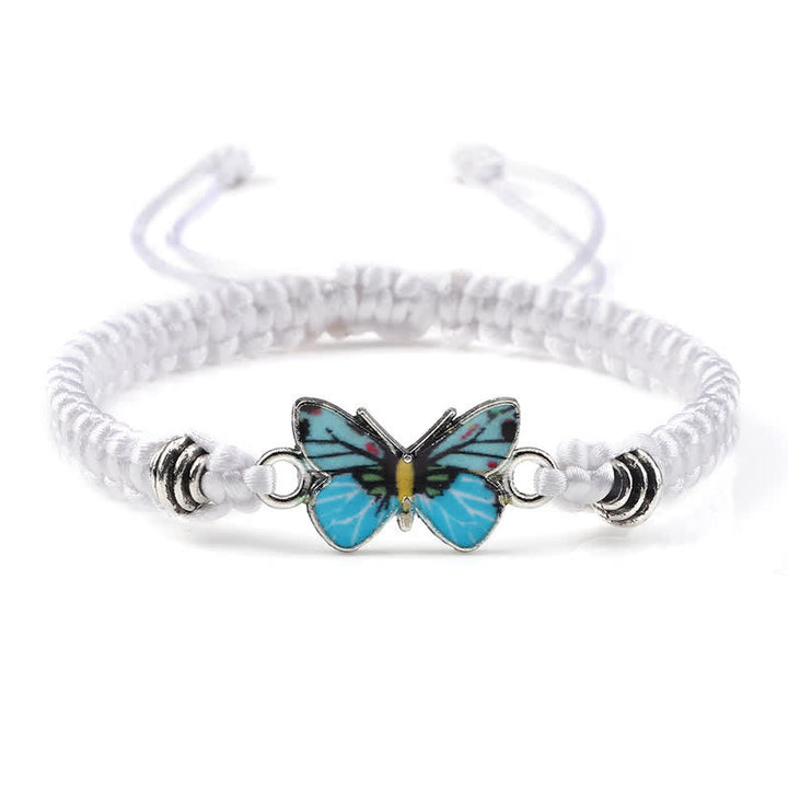 Weißes Armband Schmetterling – Liebe mit blauem Schmetterling Charm elastisch