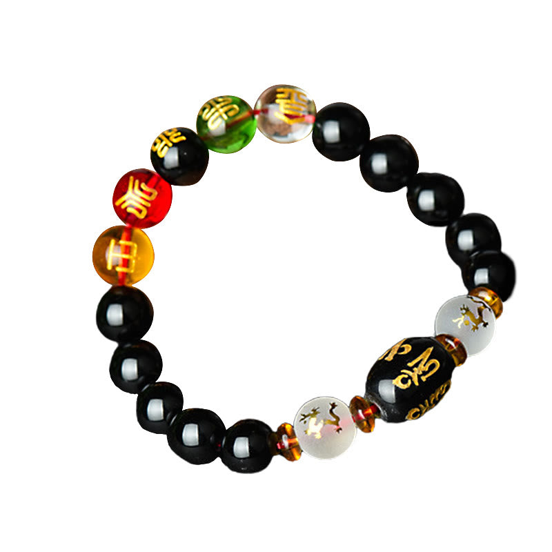 Armband Schwarzer Onyx – Glück Energie mit bunten Perlen elastisch